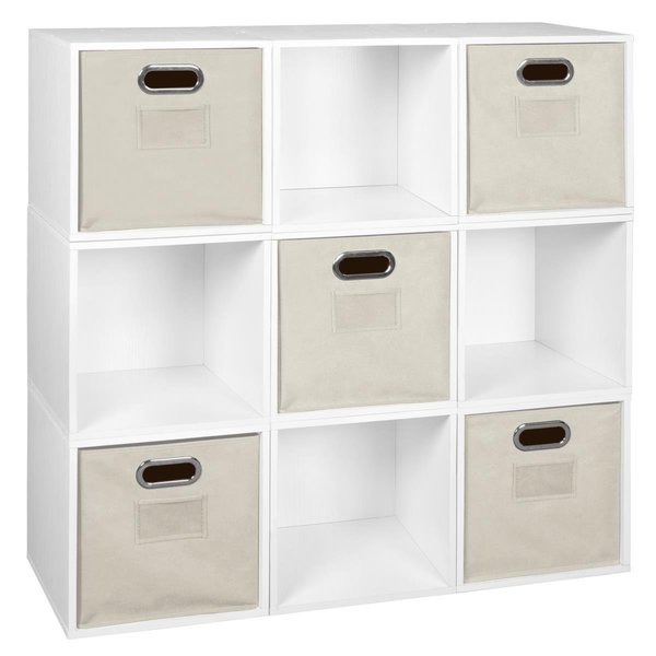 Niche Cubo Storage Set with 9 Cubes & 5 Canvas Bins, White Wood Grain & Natural PC9PKWH5TOTENT